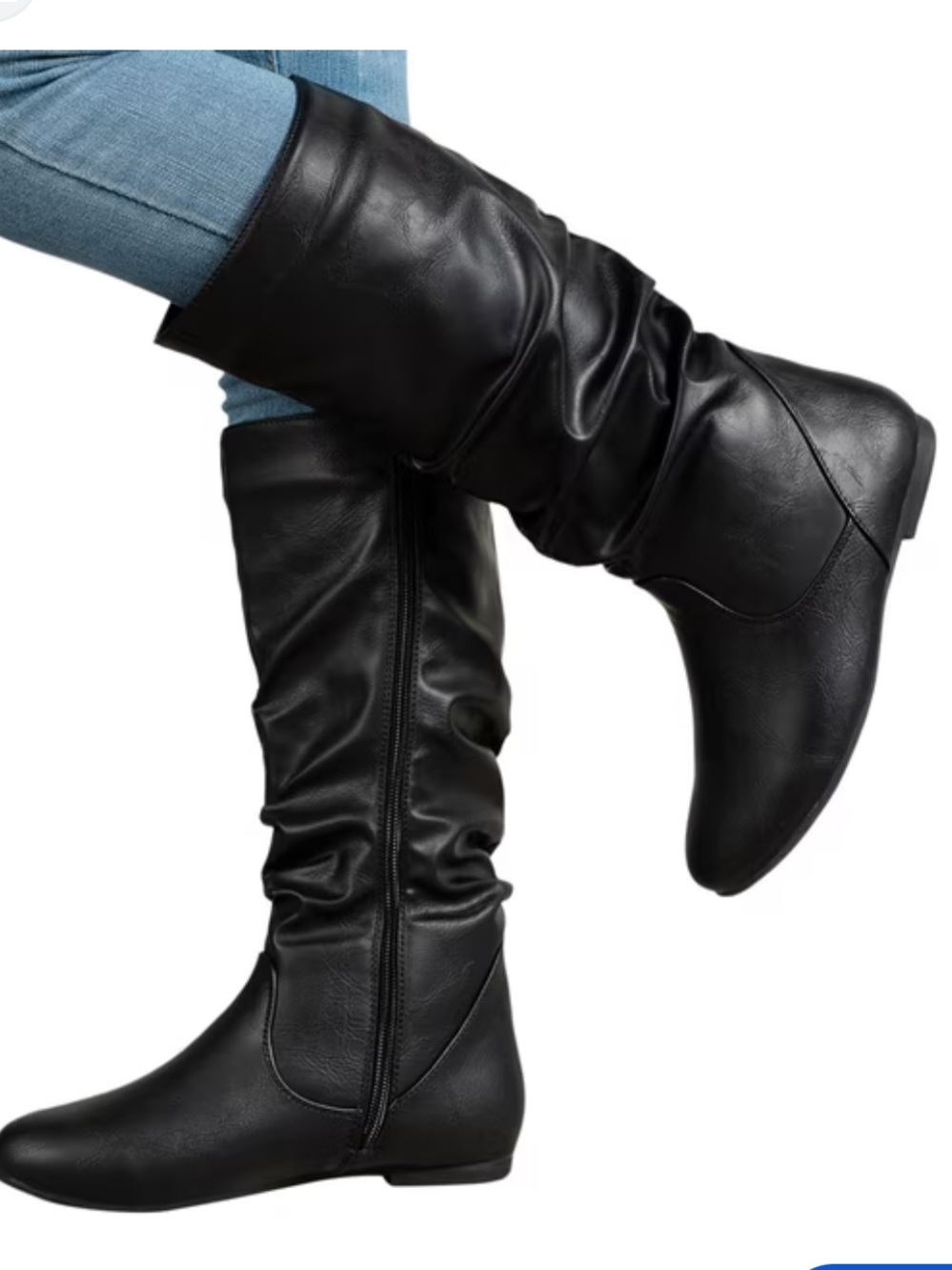 ALDO Black faux Leather slouchy Mid-Calf Boots side zipper round toe flats sz 8 - Picture 16 of 17